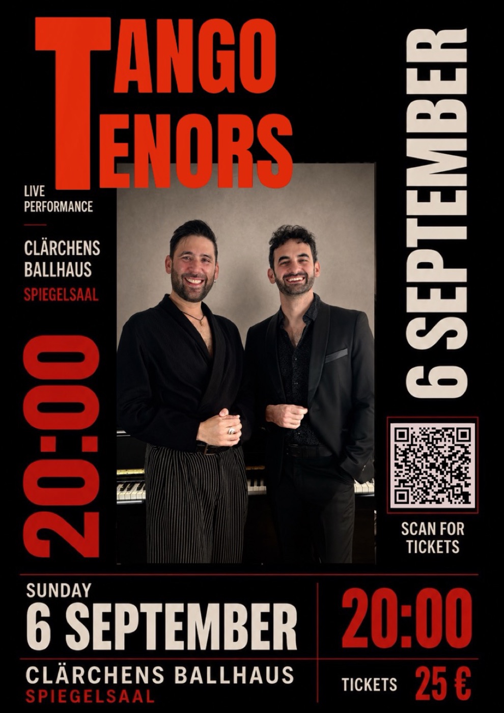 Tango Tenors event poster for 6 September at Clärchens Ballhaus